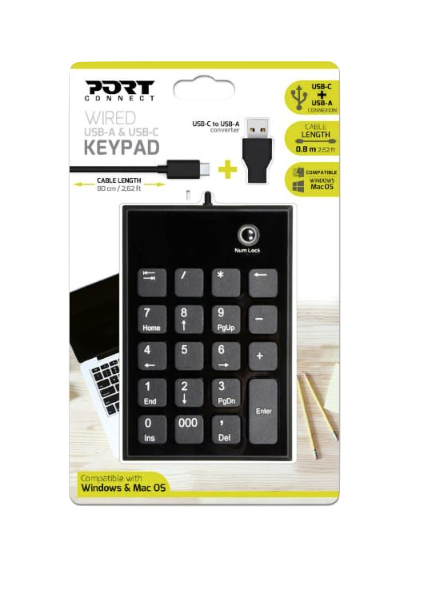 Port Wired Keypad Numpad with USB | Type-C Connector